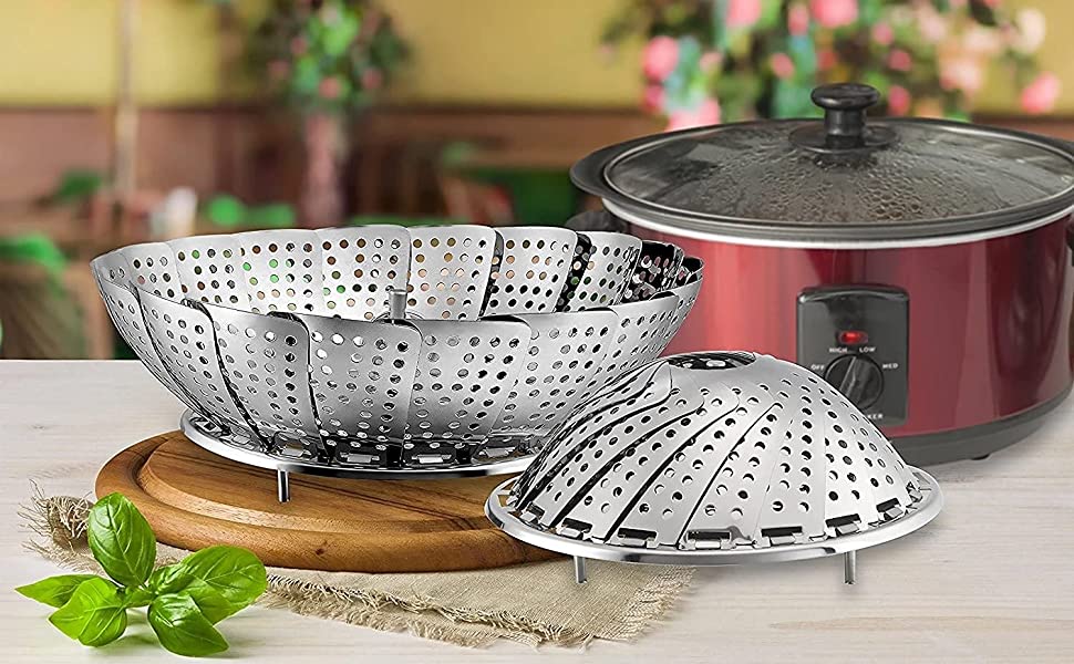 Life Good - Stainless Steel Vegetable Steamer & Basket With Safety Tool